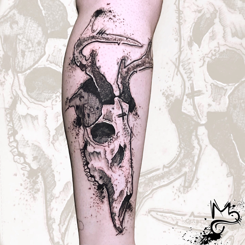 deer skull cranio cervo blackwork sketch andré melo tattoo you -