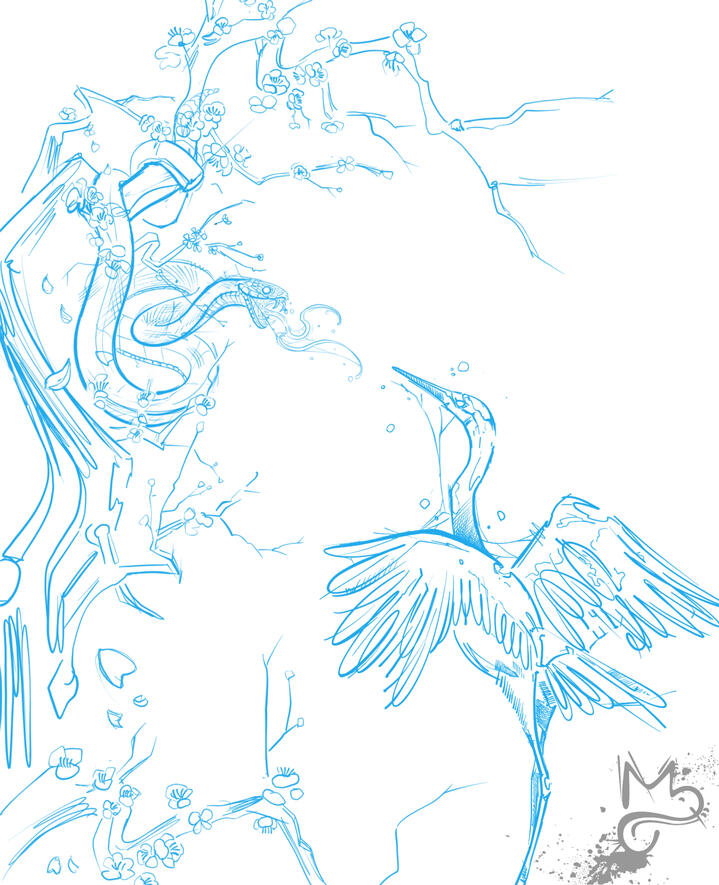 Sketch for Decal - Custom Authorial Project Sketch for a decal — created once the composition is finalized — Stencil used for tattooing a Custom Authorial Project.